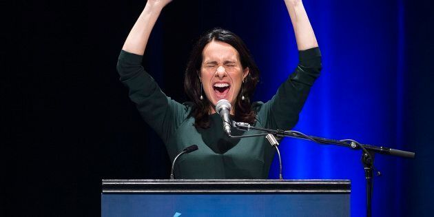 Le soir de l'élection au moment de son premier discours comme mairesse de Montréal, elle ne pouvait contenir sa joie et sa nervosité. 
