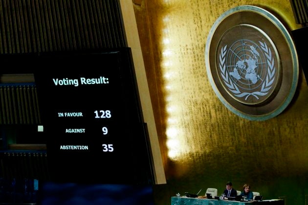 UN member-states were poised to vote on a motion rejecting US recognition of Jerusalem as Israel's capital, after President Donald Trump threatened to cut funding to countries that back the measure. / AFP PHOTO / EDUARDO MUNOZ ALVAREZ (Photo credit should read EDUARDO MUNOZ ALVAREZ/AFP/Getty Images)