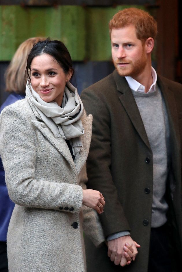Meghan Markle and Prince Harry visit Reprezent 107.3FM on Jan. 9, in London.