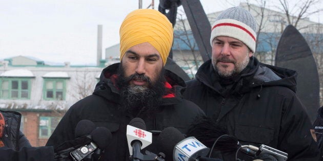 Le chef du NPD Jagmeet Singh et Alexandre Boulerince, le porte-parole du NPD en matière d’environnement.