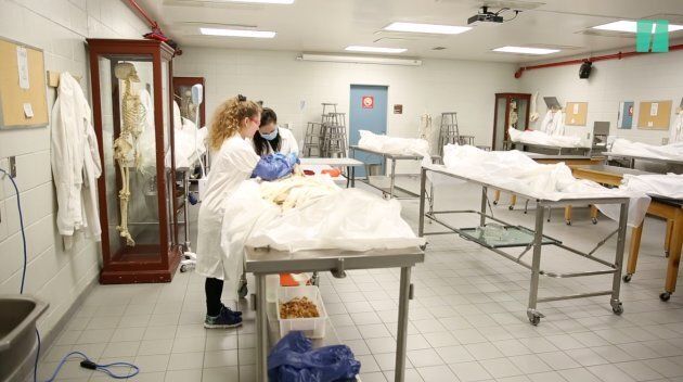 Deux étudiantes en podiatrie se pratiquent en vue d'un examen.