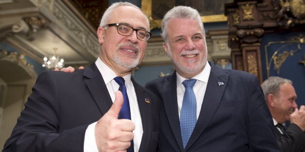 Le ministre des Finances Carlos Leitao et le premier ministre du Québec Philippe Couillard