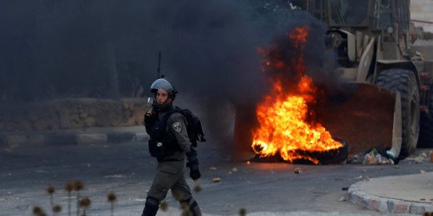 Un policier israélien à la frontière lors de tensions avec la Palestine, en juillet 2018, près de Ramallah.