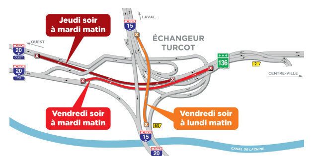 Le chantier de l'échangeur Turcot causera des entraves majeures sur le réseau autoroutier du 9 au 13 novembre.