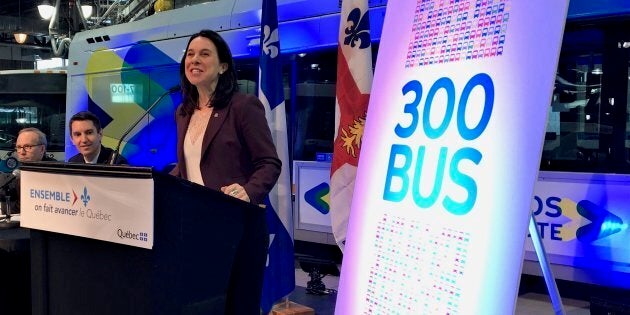 La mairesse de Montréal, Valérie Plante, lors de l'annonce de l'achat de 300 autobus supplémentaires en janvier 2018.