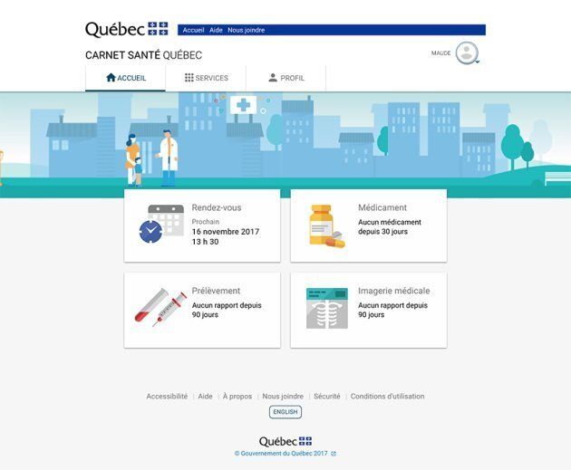 Un aperçu de la page d'accueil du Carnet santé Québec.