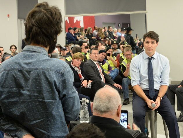 Le premier ministre Justin Trudeau en était à sa quatrième assemblée publique à Saint-Hyacinthe, le 18 janvier 2019.