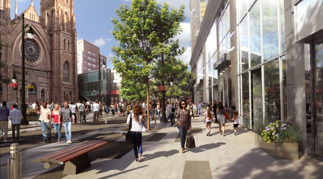 Une maquette du nouveau concept d'aménagement de la rue Sainte-Catherine, à Montréal.