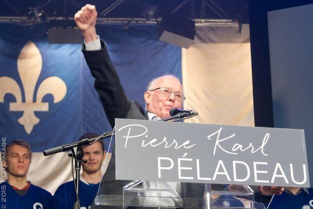 Bernard Landry lors du lancement de la campagne de Pierre Karl Péladeau à la direction du PQ, en 2015.