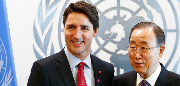 Le premier ministre Justin Trudeau, champion du concept «d'État post-national», lors d'une rencontre avec l'ex-secrétaire général des Nations unies Ban Ki-moon, en 2016.