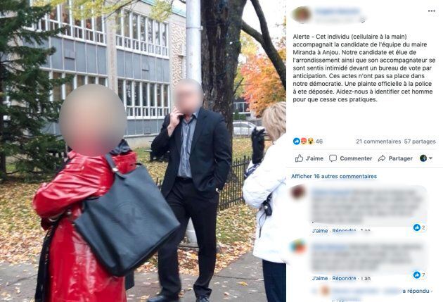 Une photo d'un homme qui aurait tenté d'intimider la conseillère municipale Michelle Zammit pendant les élections municipales de 2017, à Montréal, a circulé sur les réseaux sociaux.