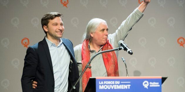 Les porte-paroles de Québec solidaire, Gabriel Nadeau-Dubois et Manon Massé, lors du conseil national du parti le 9 décembre 2018.