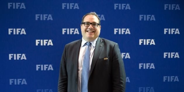 CONCACAF President Victor Montagliani of Canada smiles posing after a meeting of the FIFA Council on October 14, 2016 at the world football's governing body headquarters in Zurich.FIFA executives will make a final decision on World Cup reform in January after weighing up three proposals on October 13, as president Gianni Infantino pushes plans to grow the lucrative tournament. / AFP / FABRICE COFFRINI (Photo credit should read FABRICE COFFRINI/AFP/Getty Images)