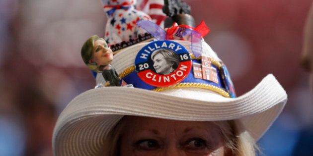 A Hillary Clinton supporter's hat is shown at the Democratic National Convention in Philadelphia, Pennsylvania, U.S. July 25, 2016. REUTERS/Jim Young