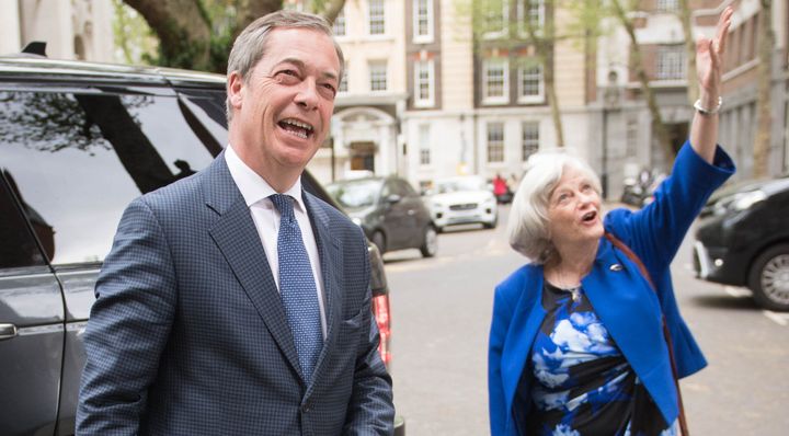 Brexit Party leader Nigel Farage with MEP candidate Ann Widdecombe