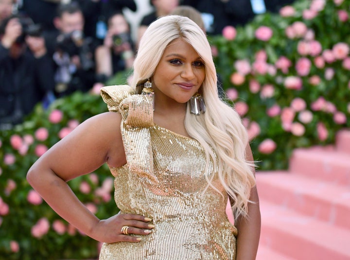 Mindy Kaling at 2019's Met Gala. She wore a pricey <a href="https://fave.co/2J8SZMr" target="_blank" rel="noopener noreferrer"><strong>pair of gold Casadei heels</strong></a>, but her newest partnership wants you to get the look for less.