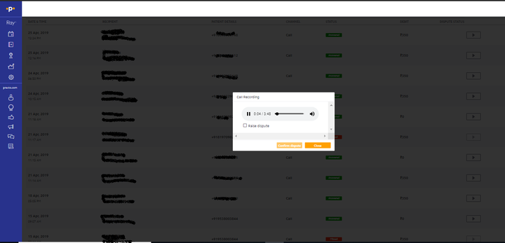 A look inside the doctor's dashboard where recordings of calls with patients are listed.