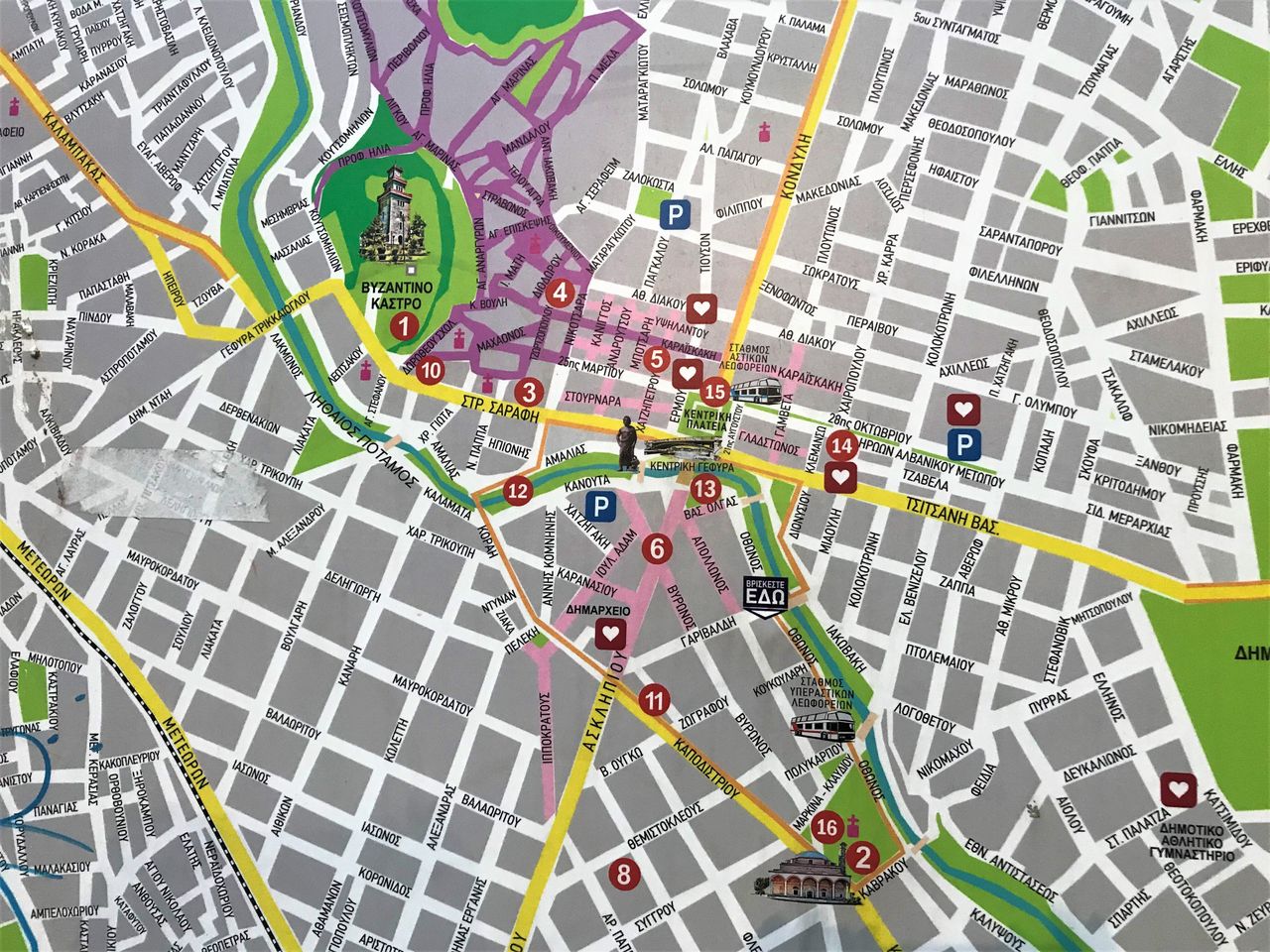 Σχεδιάγραμμα με τα αξιοθέατα της πόλης.