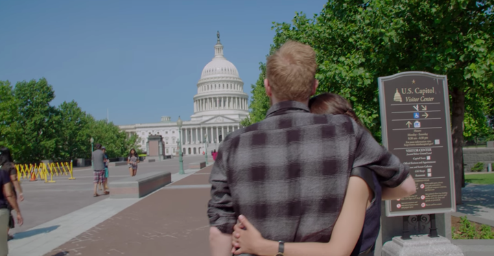 Riley Roberts and Alexandria Ocasio-Cortez look at the U.S. Capitol building in a still from Netflix's "Knock Down the House."