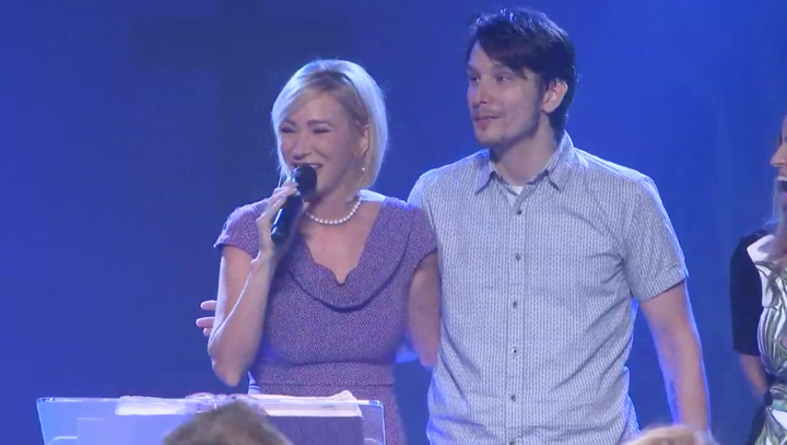 Paula White speaks at New Destiny Christian Center, which has been renamed City of Destiny, with her son, Bradley Knight.