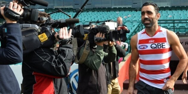 Australian Rules football star and one of Australia's most high-profile indigenous sportsmen Adam Goodes (C) arrives for training in Sydney on August 4, 2015. Goodes said he hopes to put a racism controversy behind him in announcing his return to the game after being humbled by an outpouring of support received after persistent booing of him in recent games was slammed as racist. AFP PHOTO / Peter PARKS IMAGE STRICTLY FOR EDITORIAL USE - STRICTLY NO COMMERCIAL USE (Photo credit should read PETER PARKS/AFP/Getty Images)