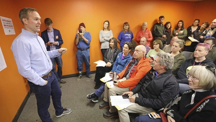 Then-Salt Lake County Mayor Ben McAdams, a Democrat, speaks at a get-out-the-vote rally ahead of the 2018 midterm elections,