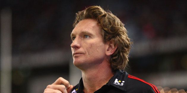 MELBOURNE, AUSTRALIA - AUGUST 15: James Hird, coach of the Essendon Bombers looks on during the round 20 AFL match between the Essendon Bombers and the Adelaide Crows at Etihad Stadium on August 15, 2015 in Melbourne, Australia. (Photo by Scott Barbour/Getty Images)