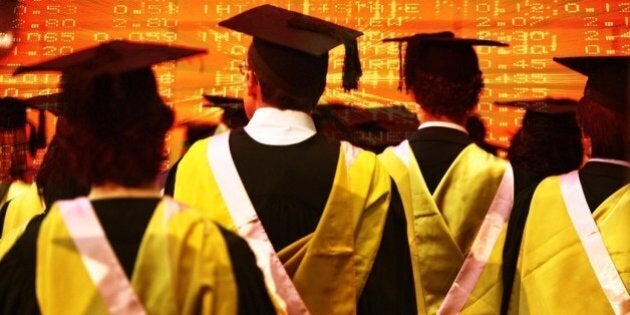 (AUSTRALIA & NEW ZEALAND OUT) University students at their graduation ceremony. Rear view of students in mortar boards and gowns. On 1 October 2005 AFR NEWS Picture by LOUIE DOUVIS (Photo by Fairfax Media via Getty Images)