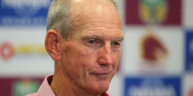BRISBANE, AUSTRALIA - MARCH 05: Broncos coach Wayne Bennett speaks to media after losing the round one NRL match between the Brisbane Broncos and the South Sydney Rabbitohs at Suncorp Stadium on March 5, 2015 in Brisbane, Australia. (Photo by Chris Hyde/Getty Images)