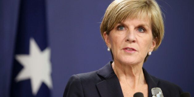 Australian Foreign Minister Julie Bishop speaks in Sydney, Monday, April 27, 2015, about the impending execution of two Australians on death row in Indonesia. Australian leaders continued to lobby Indonesia to spare the lives of drug traffickers Myuran Sukumaran, 33, and Andrew Chan, 31, facing execution by an Indonesian firing squad. (AP Photo/Rick Rycroft)
