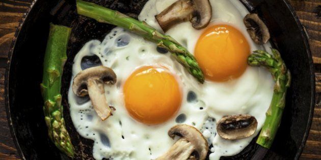 Fried Eggs With Asparagus and Mushrooms
