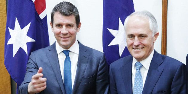 CANBERRA, AUSTRALIA - SEPTEMBER 16: NSW Premier Mike Baird, Prime Minister Malcolm Turnbull and Victorian Premier Daniel Andrews pose for photos after the signing of the National Disability Insurance Scheme at Parliament House on September 16, 2015 in Canberra, Australia. Malcolm Turnbull was sworn in as Prime Minister of Australia on Tuesday, replacing Tony Abbott following a leadership ballot on Monday night. (Photo by Stefan Postles/Getty Images)