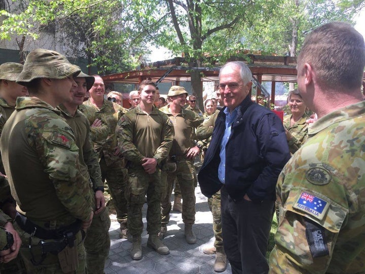 Prime Minister Malcolm Turnbull meets Australian Servicemen and women in Afghanistan.