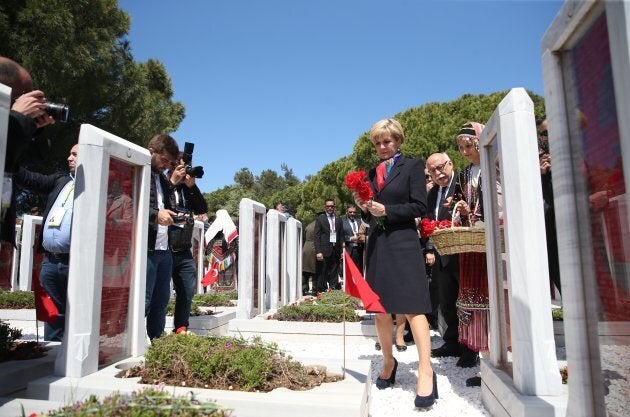 The Minister for Foreign Affairs attends a ceremony as part of the 102nd anniversary of the Canakkale Land Battles in Canakkale on Monday.