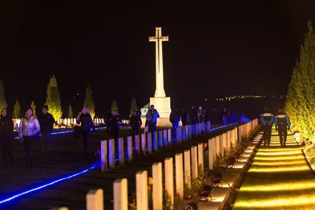 People visit the military cemetery of the Australian National Memorial in Villers-Bretonneux, northern France.