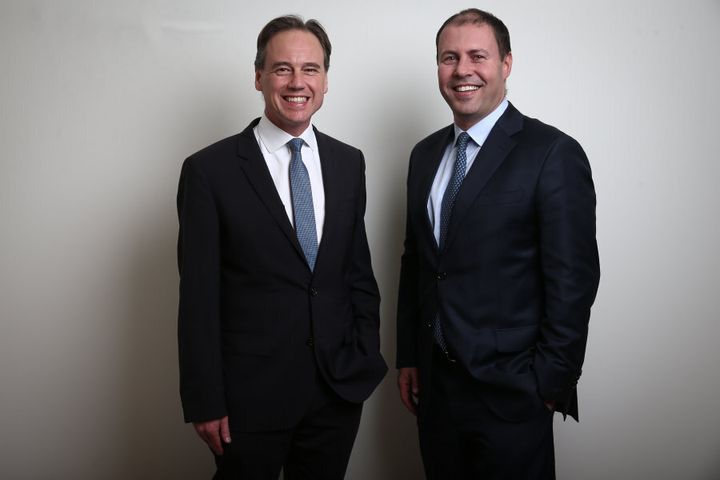 Out with the old, in with the new; outgoing Environment Minister Greg Hunt with his successor, Josh Frydenberg