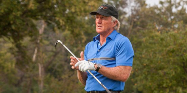 Golf Legend and OMEGA Ambassador Greg Norman hosts an exclusive golf clinic for VIP guests on Tuesday, September 9, 2014 at Oak Park Country Club in River Grove, IL. (Photo by Barry Brecheisen/Invision for OMEGA Watches/AP Images)