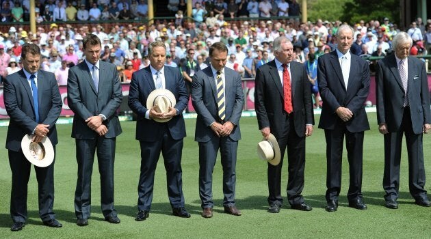 The Nine commentators observe a minute's silence in memory of Tony Greig in 2013.