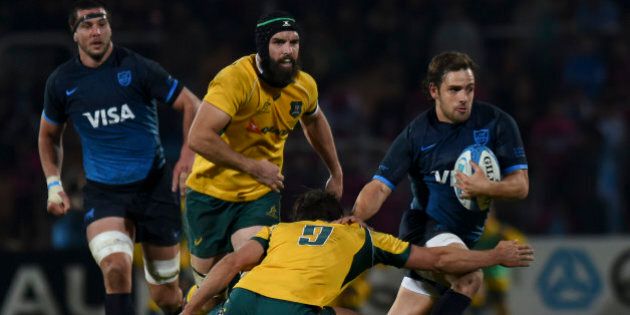 MENDOZA, ARGENTINA - JULY 25: Nicolas Sanchez of Argentina and Nick Phipps of Australia in action during a match between Australia and Argetina as part of The Rugby Championship 2015 at Estadio Malvinas Argentinas on July 25, 2015 in Mendoza, Argentina. (Photo by Amilcar Orfali/LatinContenti/Getty Images)