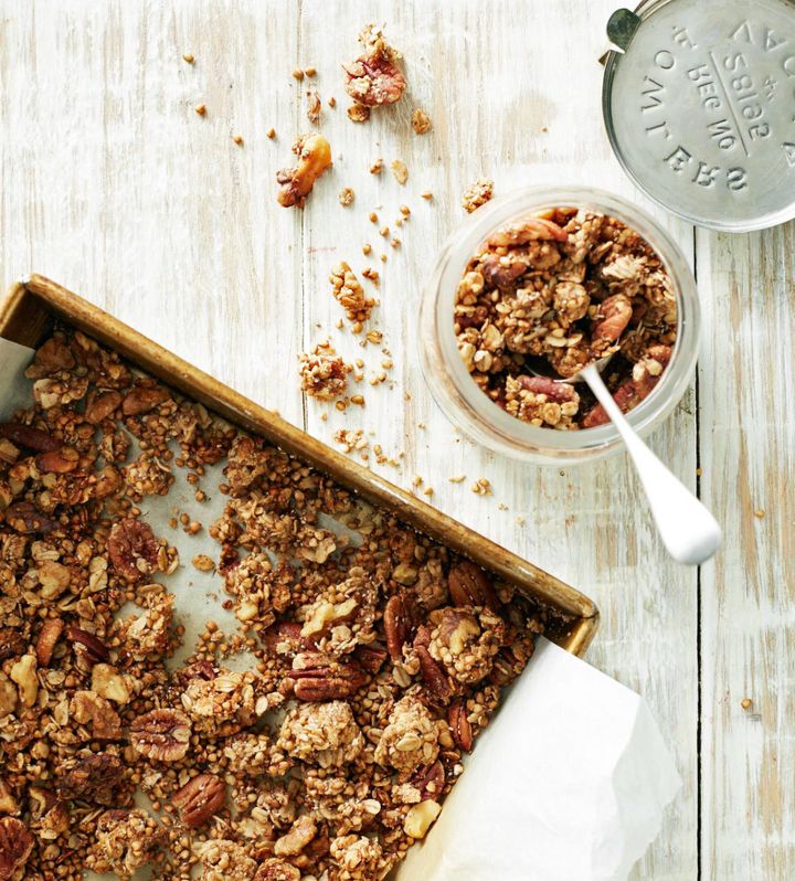 This crunchy granola is full of nutty clusters and goes perfectly with yoghurt and berries.