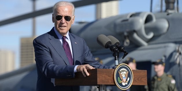 Joe Biden, Vice President of the United States of America addresses ADF personnel on board the HMAS Adelaide at Garden Island