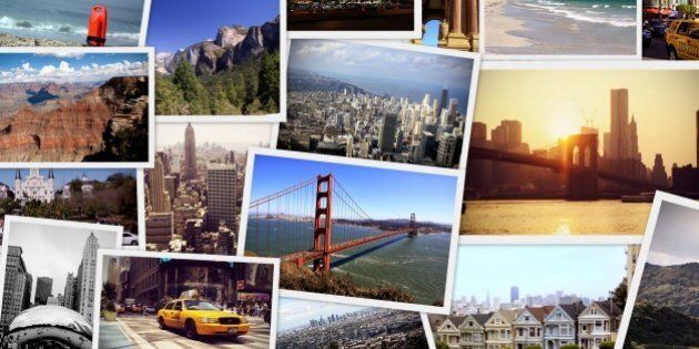 Travel collage of images from USA - new york, boston,chicago,los angeles, miami,new orleans,las vegas