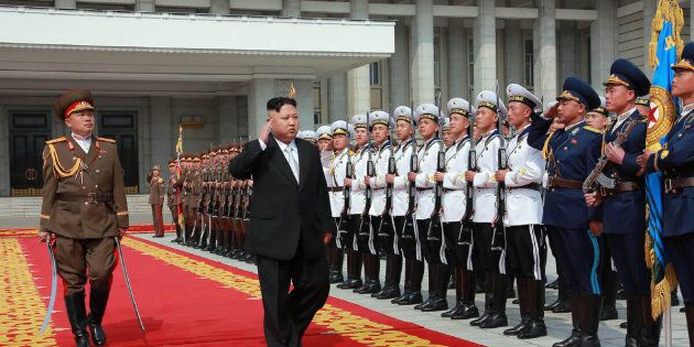 Kim Jong Un arrives for a military parade in Pyongyang marking the 105th anniversary of the birth of late leader Kim Il Sung. The day is treated as a holiday in North Korea and referred to as the