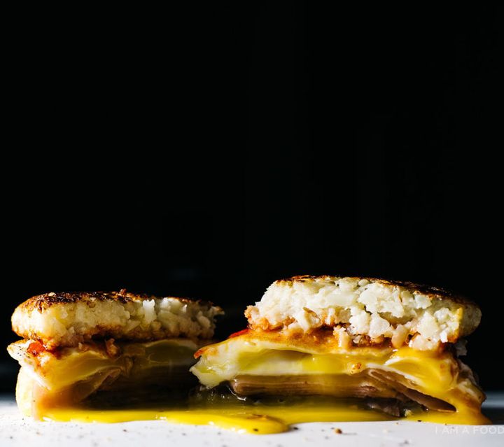 I Am A Food Blog's hash brown breakfast sandwich is swoonworthy. Recipe below.