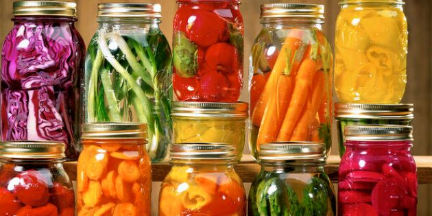 Mason jars with canned vegetables