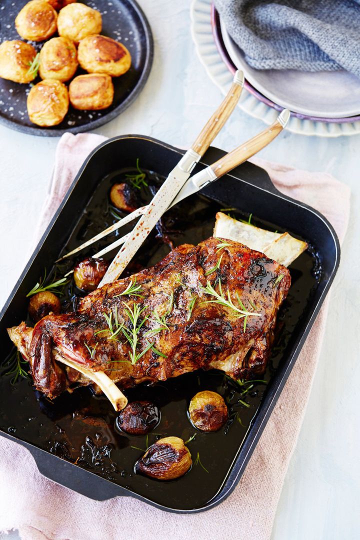 The roasted potatoes would go beautifully with this tender lamb dish.