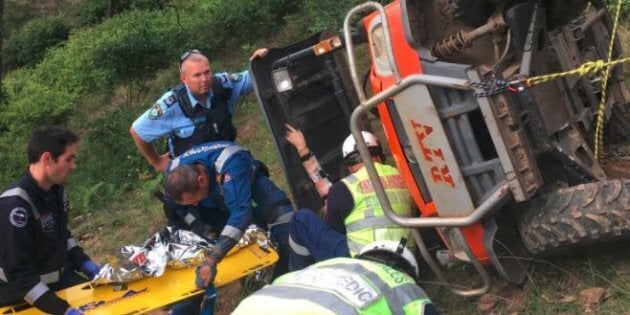 Emergency services were called in to rescue the girl's mother from underneath the utility vehicle, which had pinned her to the ground.