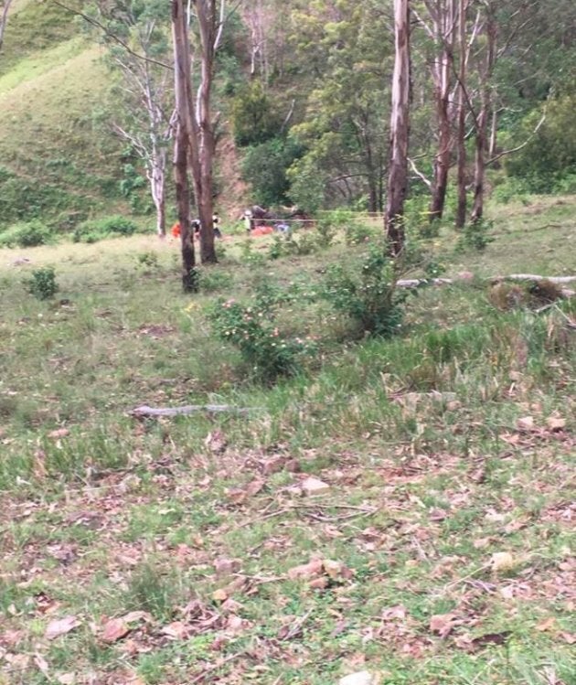 The steep slope which the RTV rolled down, and which the 4-year-old climbed down to reach her injured mother.