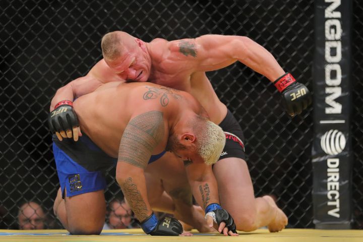 Lesnar punches Hunt, an act which the latter believes happened both figuratively and literally.
