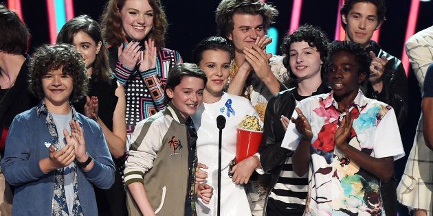 LOS ANGELES, CA - MAY 07: The cast of 'Stranger Things' accepts Show of the Year onstage during the 2017 MTV Movie And TV Awards at The Shrine Auditorium on May 7, 2017 in Los Angeles, California. (Photo by Kevin Winter/Getty Images)